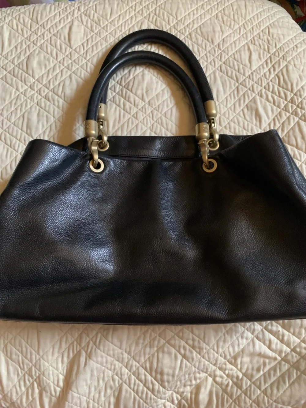 Vintage Chanel Y2K Black Caviar Skin Coco Mark East-West Handbag